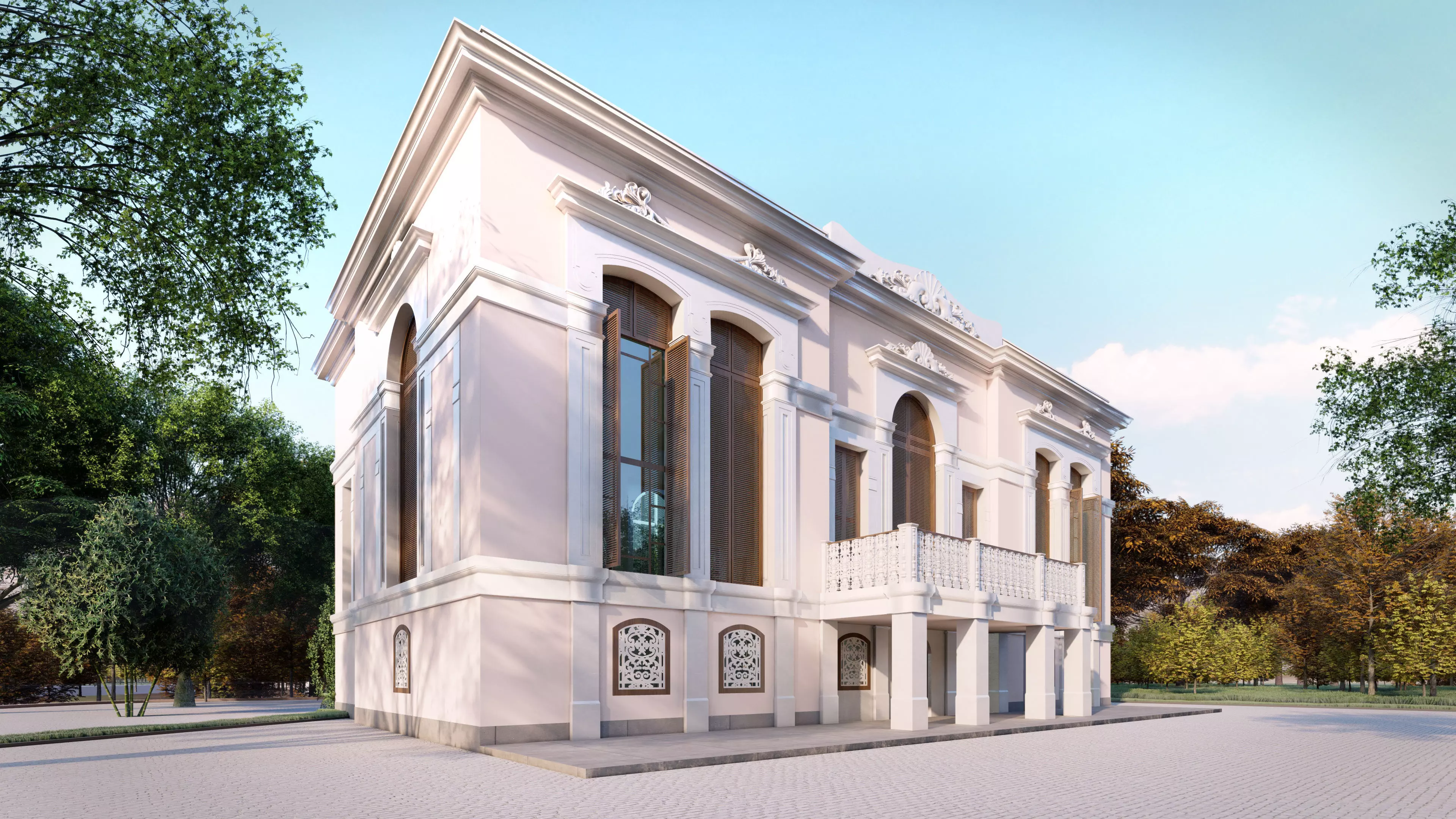 pavilion building in middle of park 3D model_0