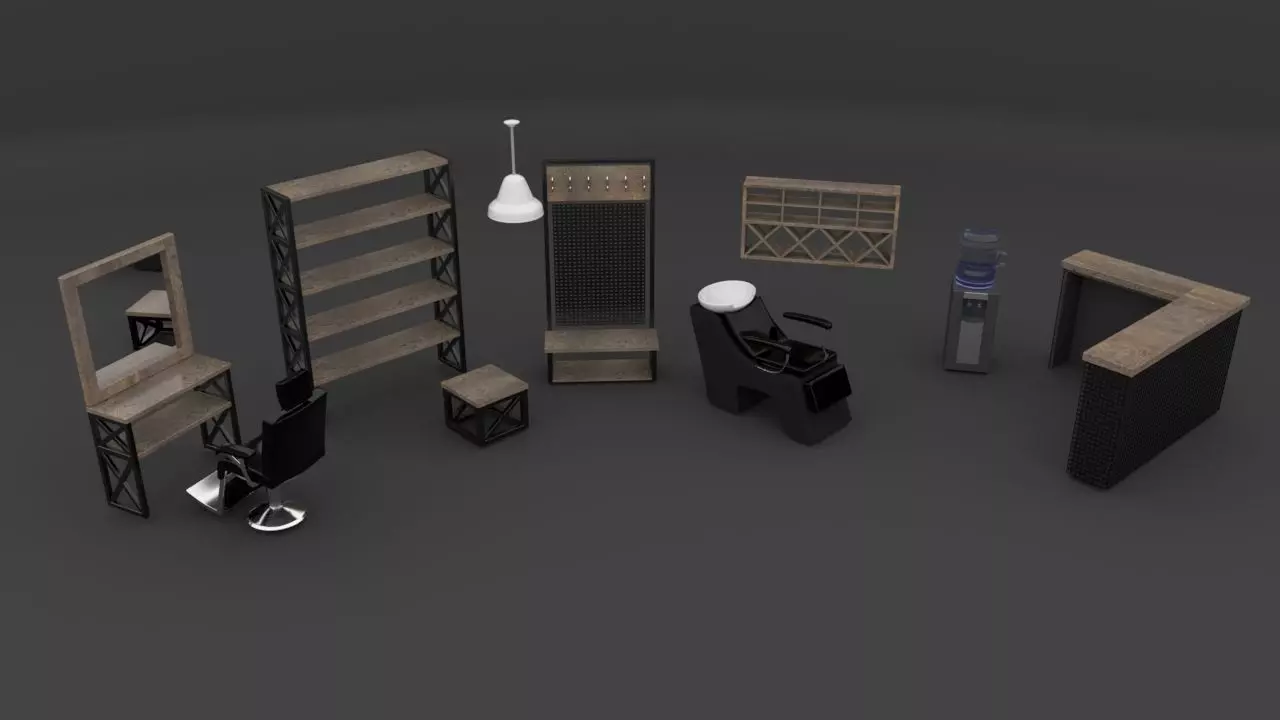Barbershop furniture set 3D model_0