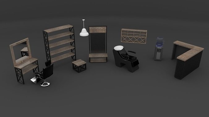 Barbershop furniture set 3D model