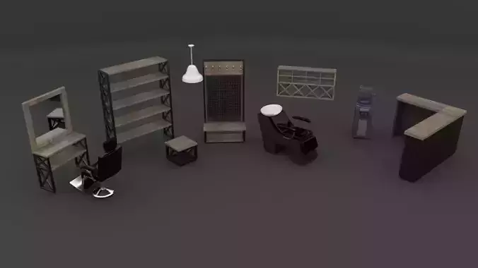 Barbershop furniture set 3D model