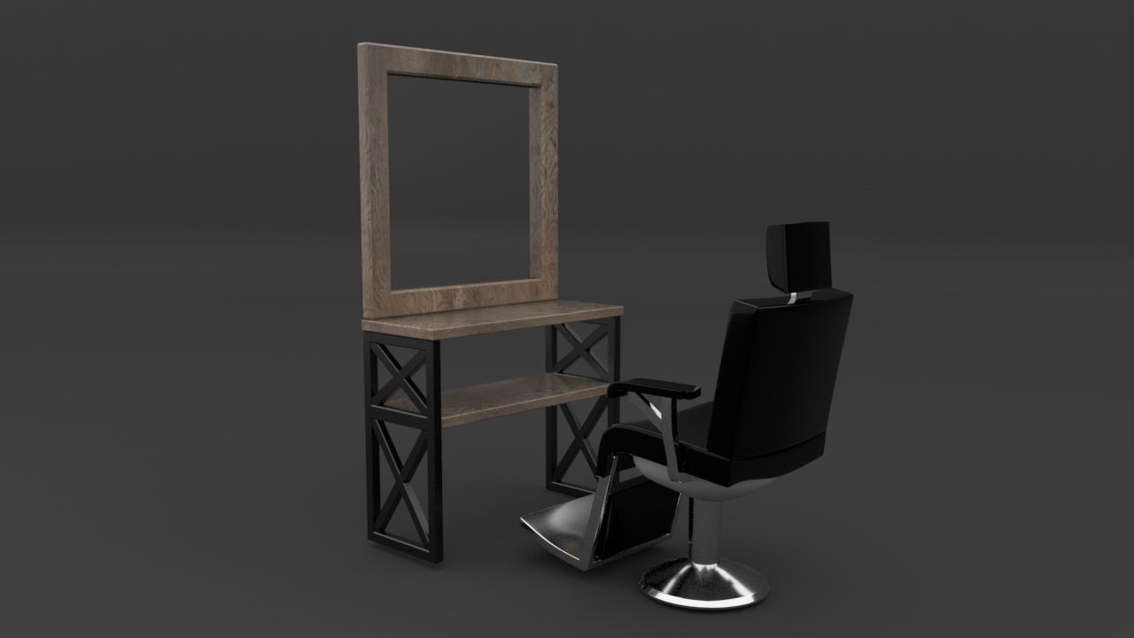 Barbershop furniture set 3D model_1