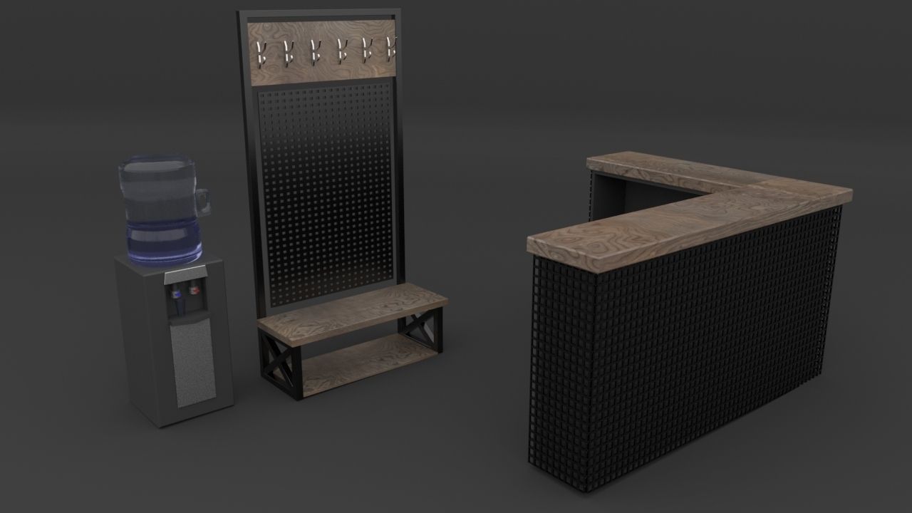 Barbershop furniture set 3D model_2