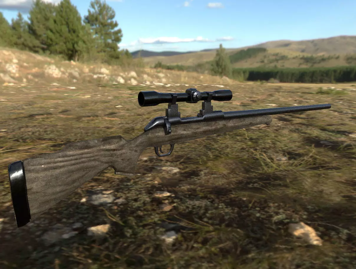 Sniper gun with barrel Low-poly 3D model_0