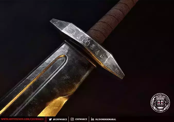 Runic Flachion Sword - Steel and Bronze - PBR game ready weapon Low-poly 3D model