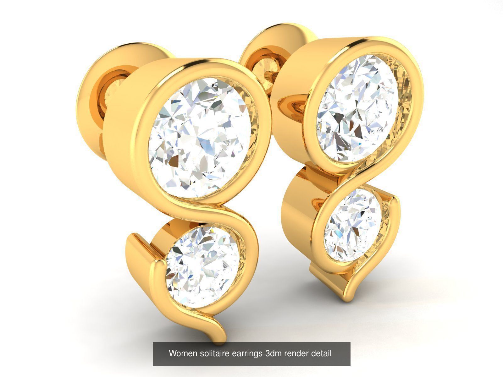 13 Bulk Women solitaire earrings 3dm render detail  3D Model Collection_12