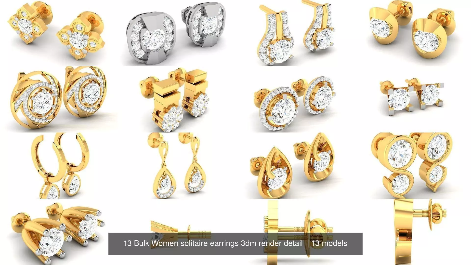 13 Bulk Women solitaire earrings 3dm render detail  3D Model Collection_0