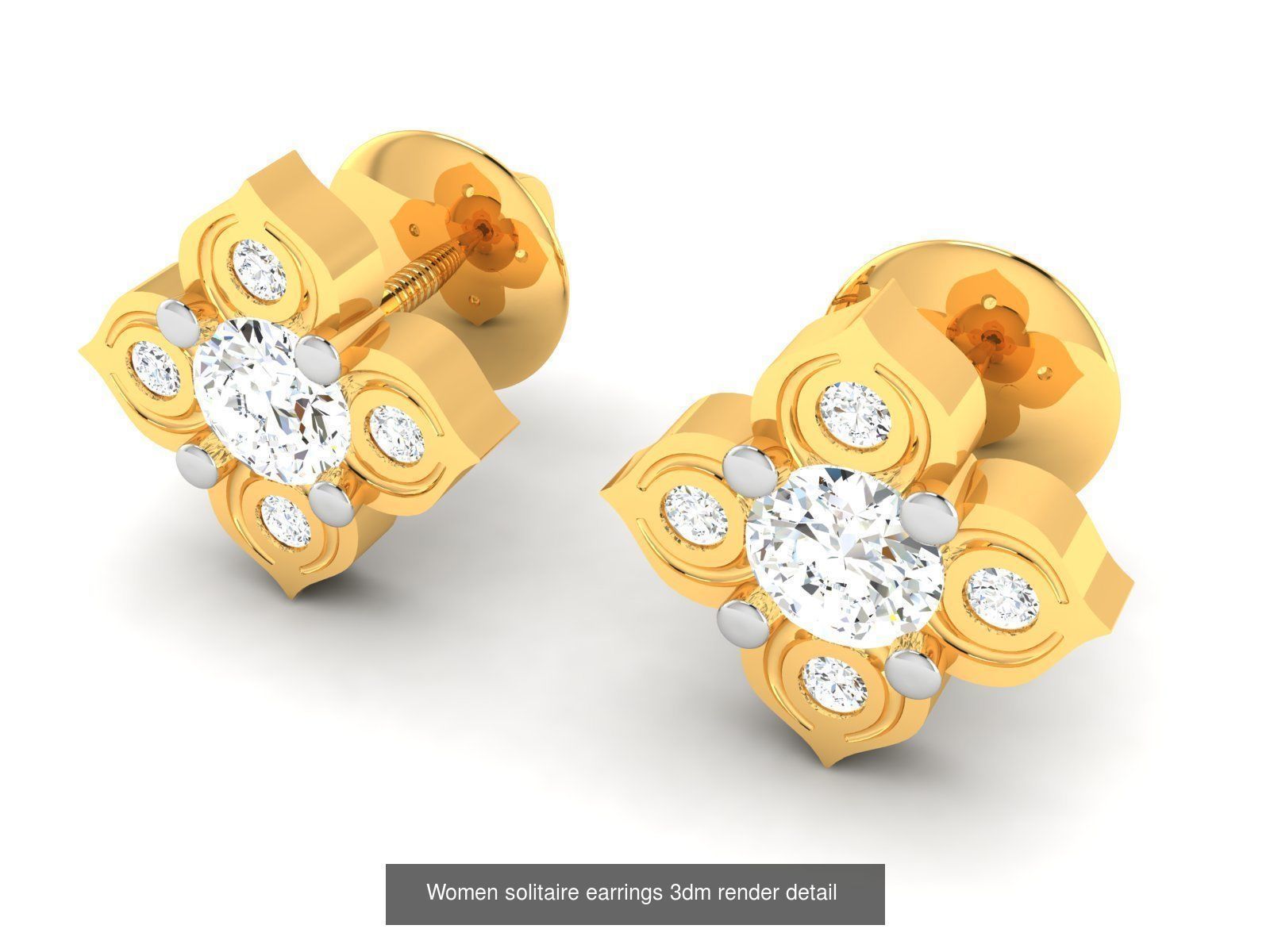 13 Bulk Women solitaire earrings 3dm render detail  3D Model Collection_1