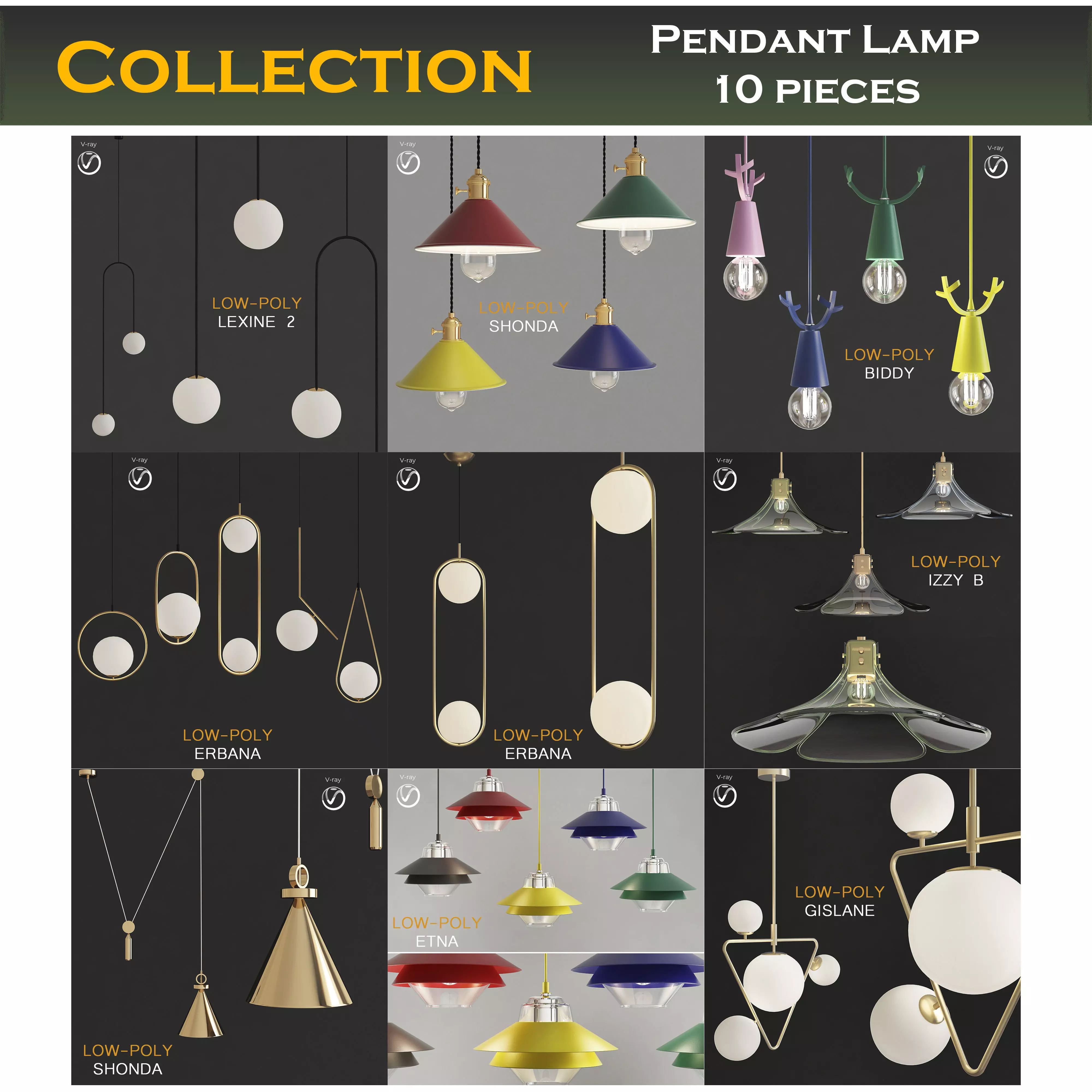Pendant Lamp collection 3d model Low-poly 3D model_0