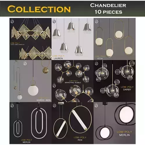 Chandelier collection 3d model pieces Low-poly 3D model
