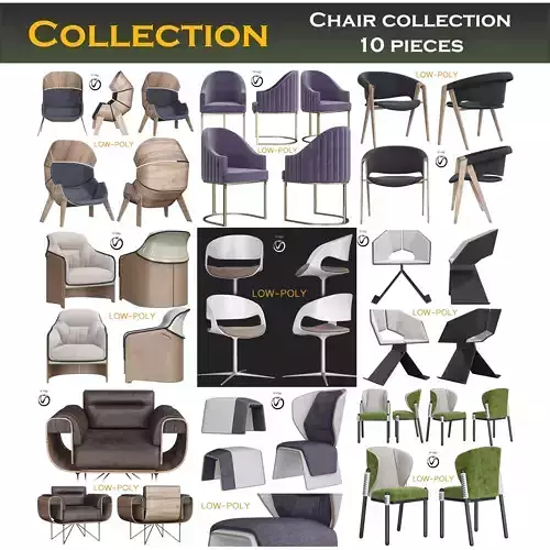 Chair collection 3d model three different chairs