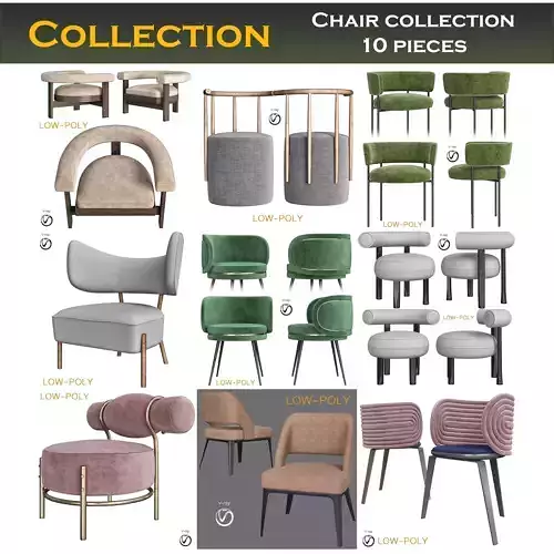 Chair collection 3d model low - poly Low-poly 3D model