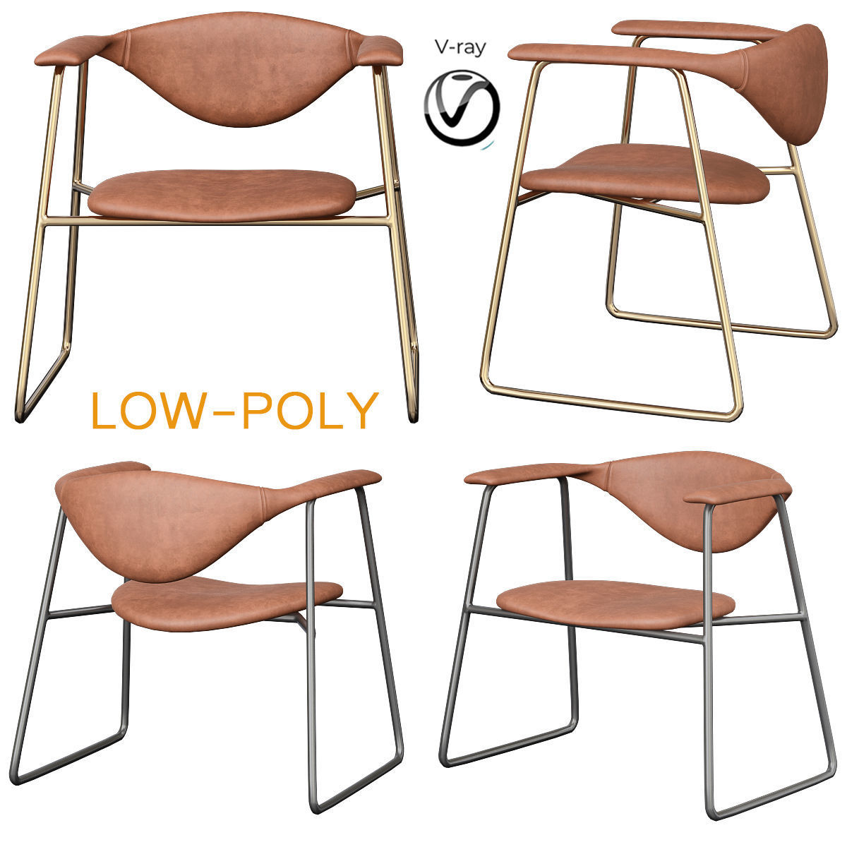 Chair collection 3d model low - poly Low-poly 3D model_10