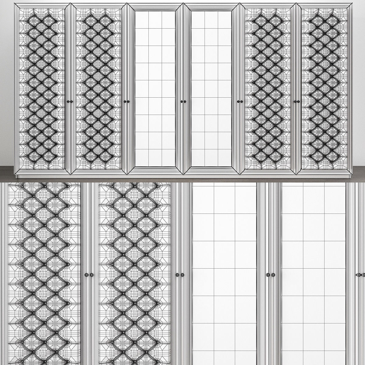 Wardrobe collection 3d model with doors and drawers Low-poly 3D model_3