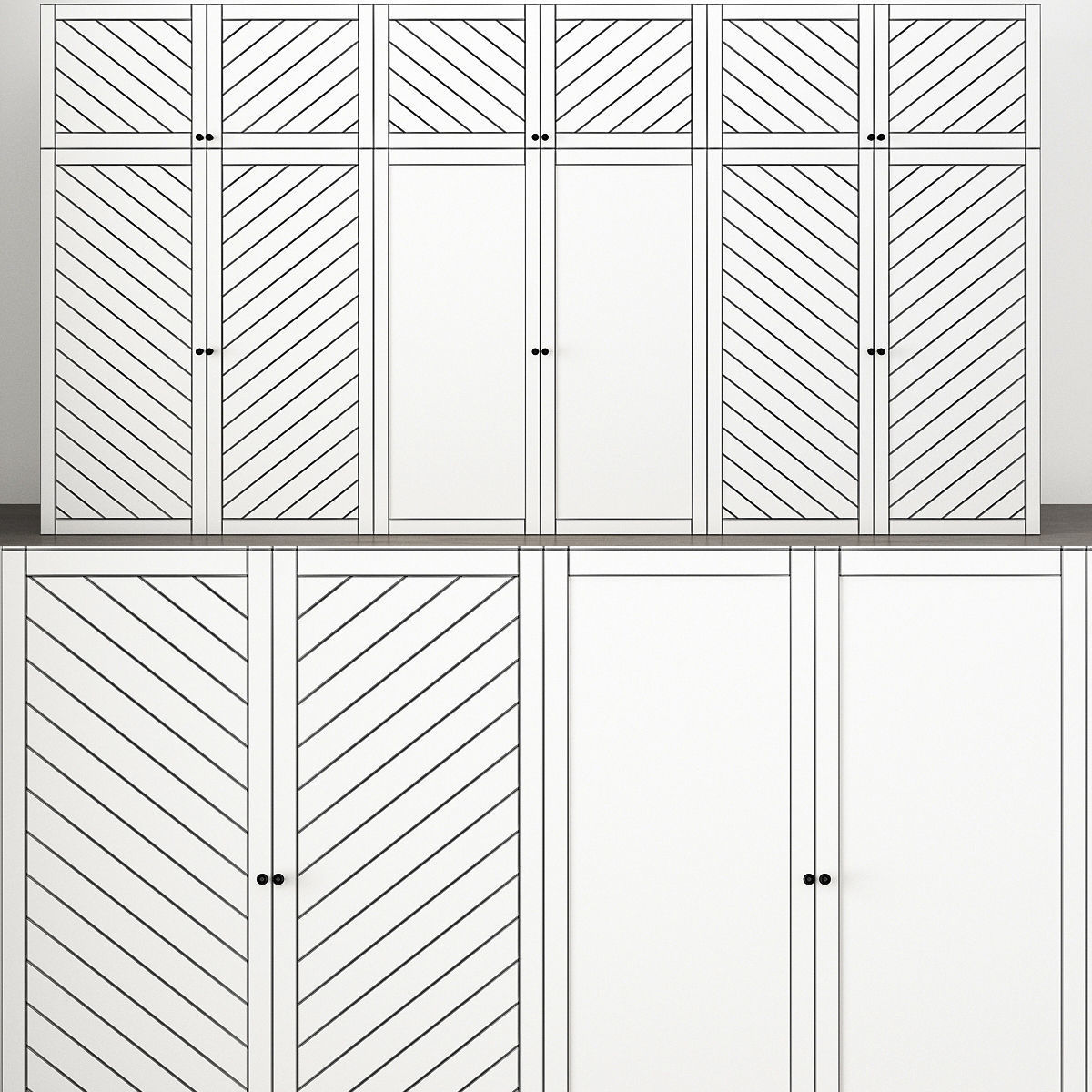 Wardrobe collection 3d model with doors and drawers Low-poly 3D model_14