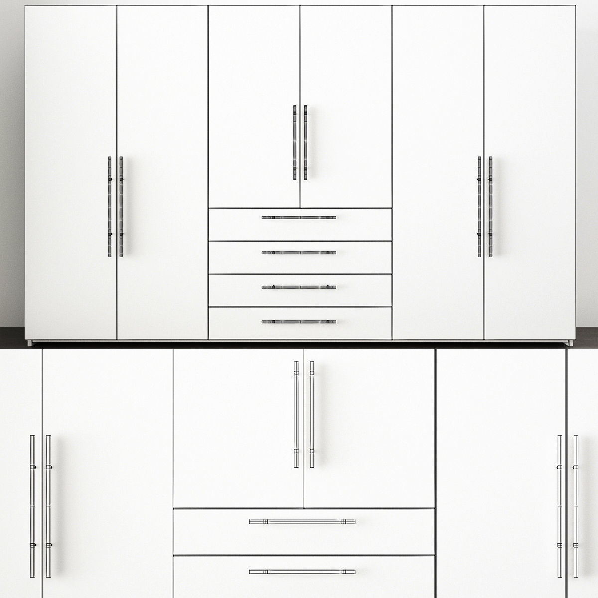 Wardrobe collection 3d model with doors and drawers Low-poly 3D model_10