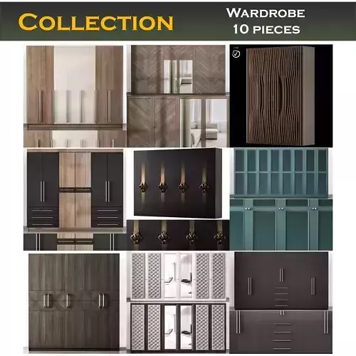Wardrobe collection 3d model with doors and drawers