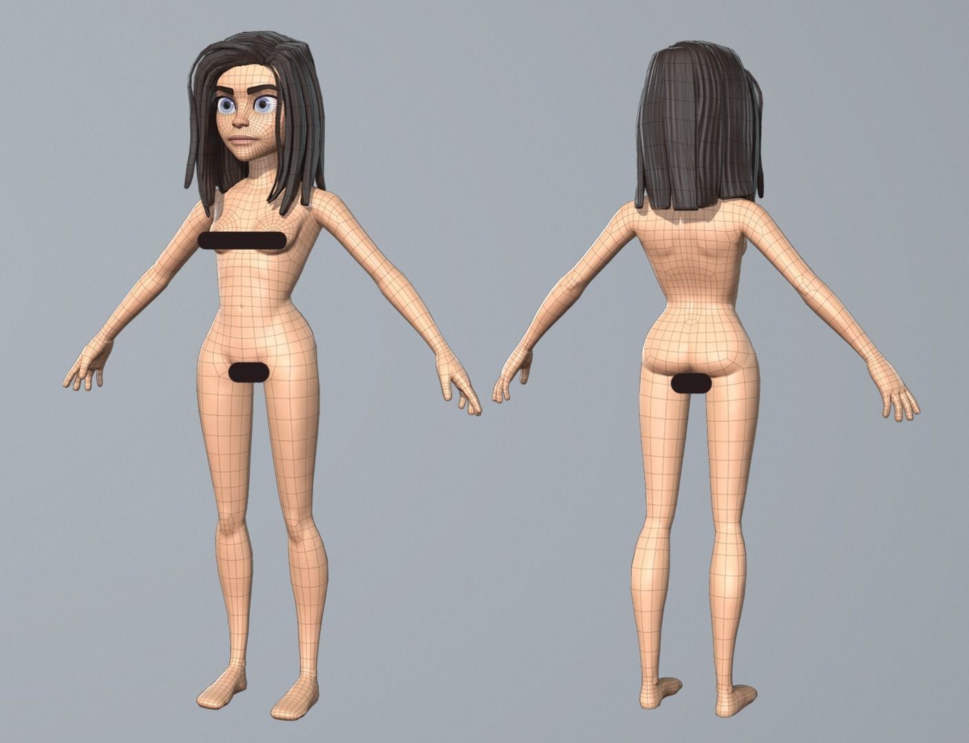 Cartoon girl character Low-poly 3D model_14