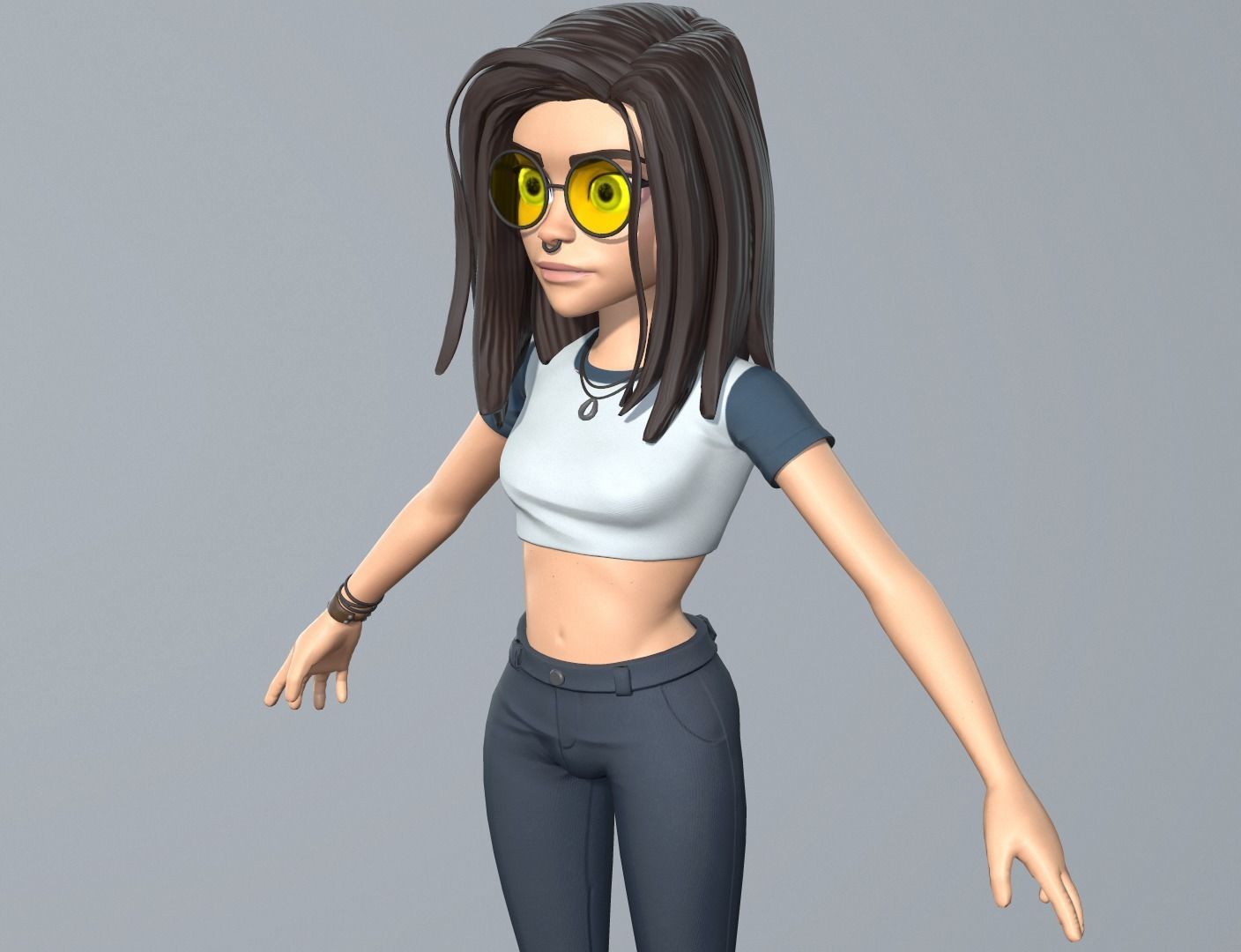Cartoon girl character Low-poly 3D model_12
