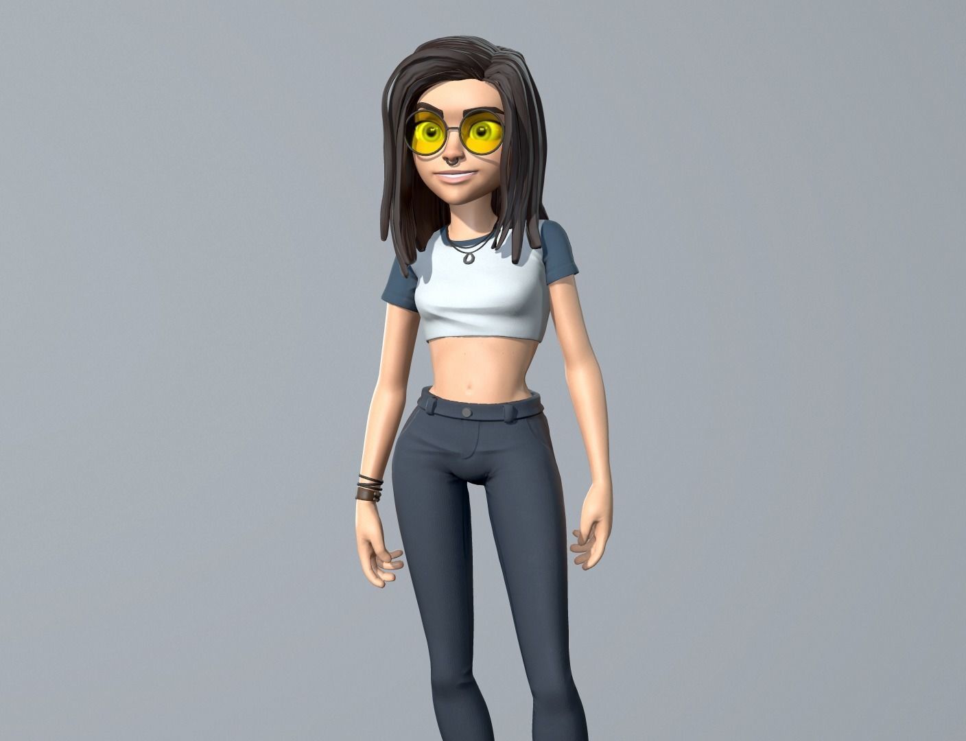Cartoon girl character Low-poly 3D model_3