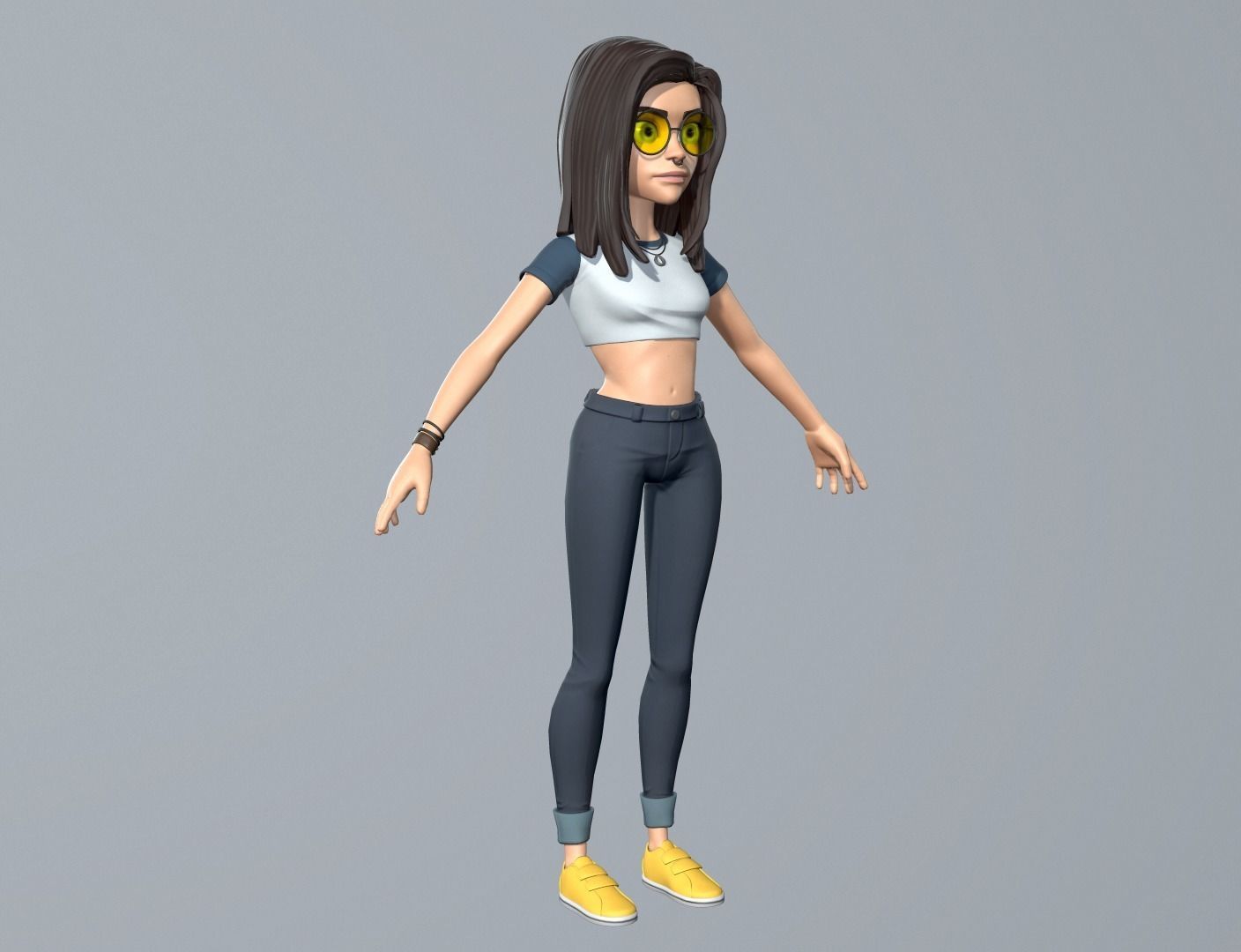 Cartoon girl character Low-poly 3D model_10