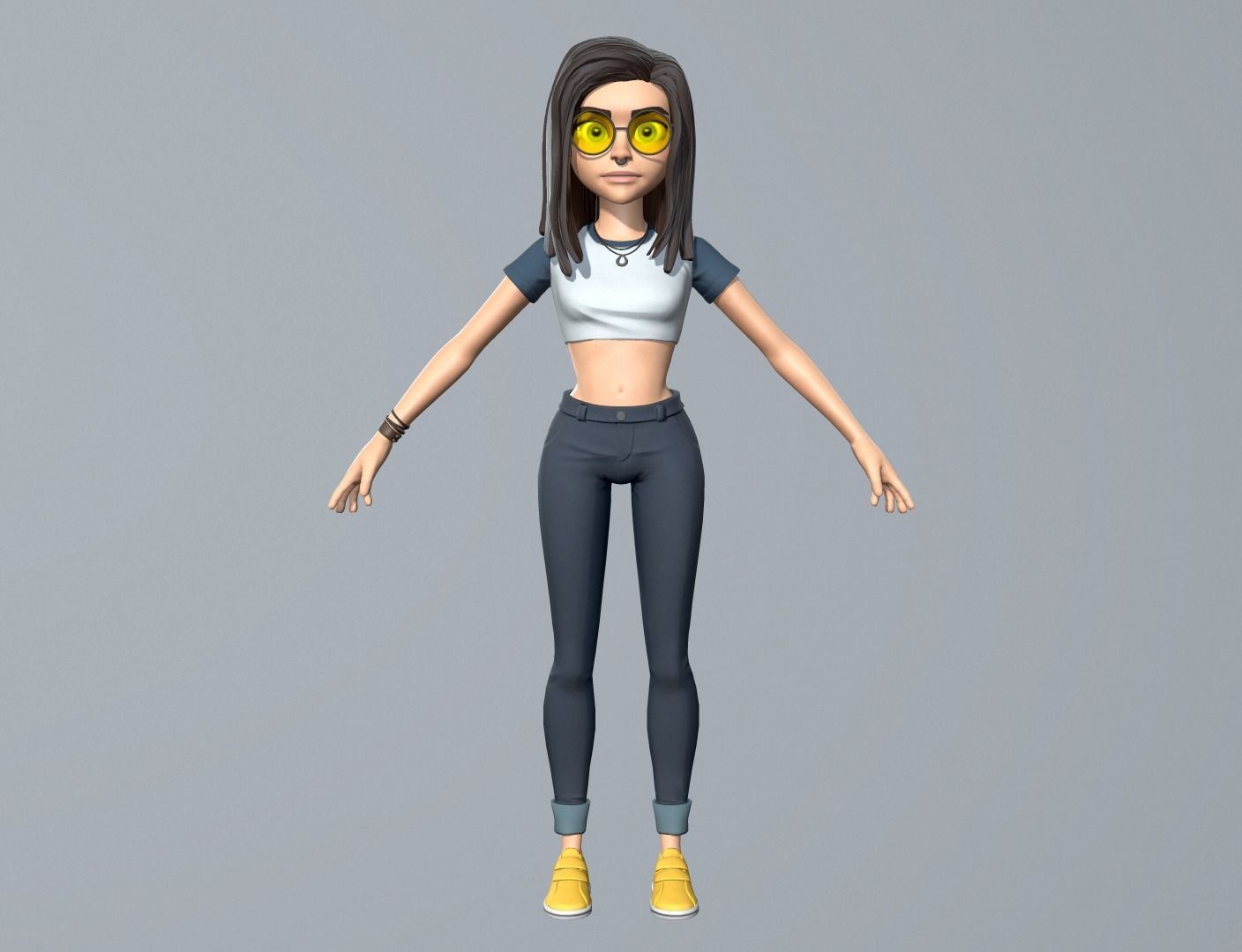 Cartoon girl character Low-poly 3D model_4