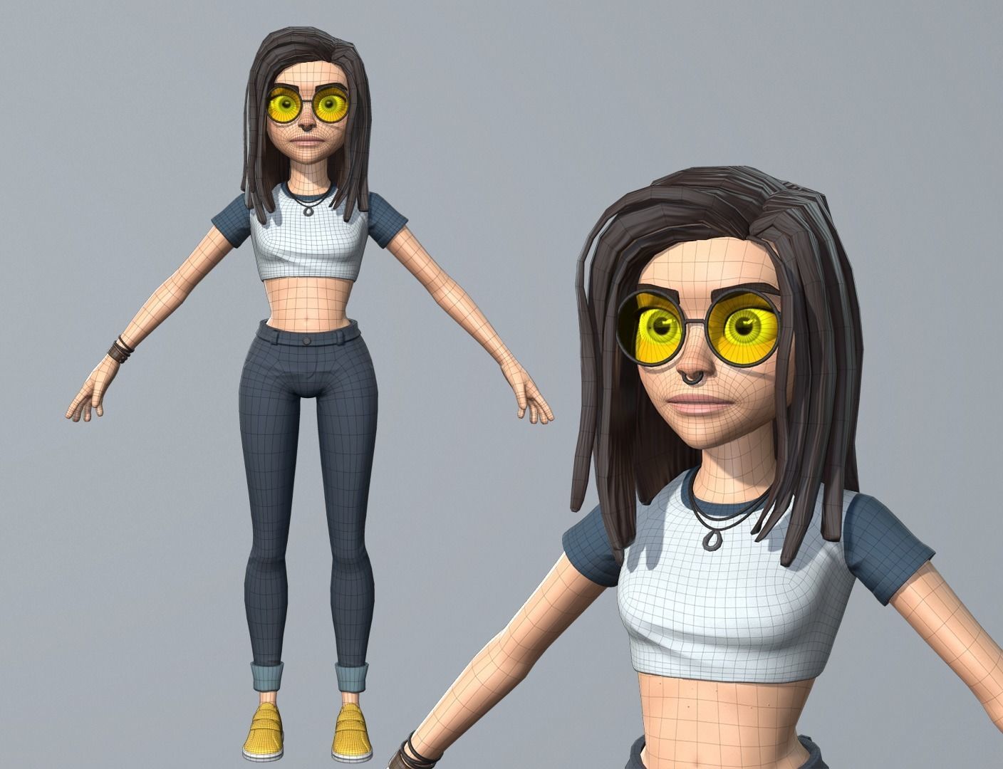 Cartoon girl character Low-poly 3D model_13