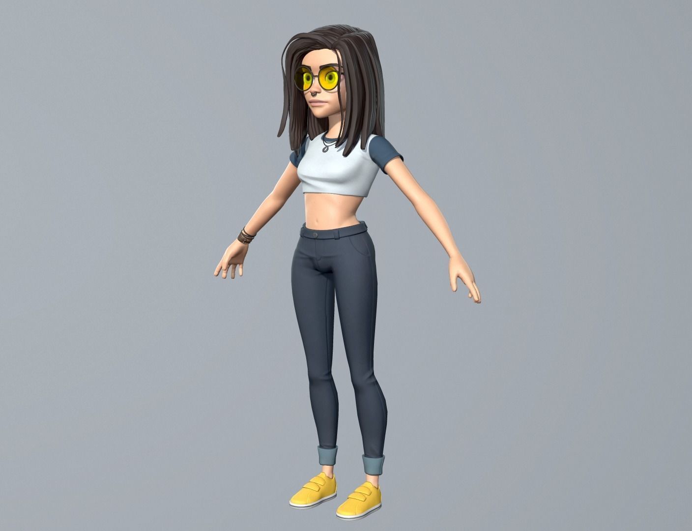 Cartoon girl character Low-poly 3D model_6