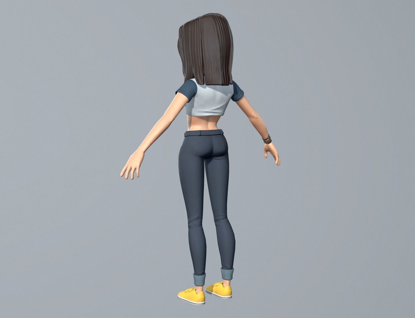 Cartoon girl character Low-poly 3D model_8