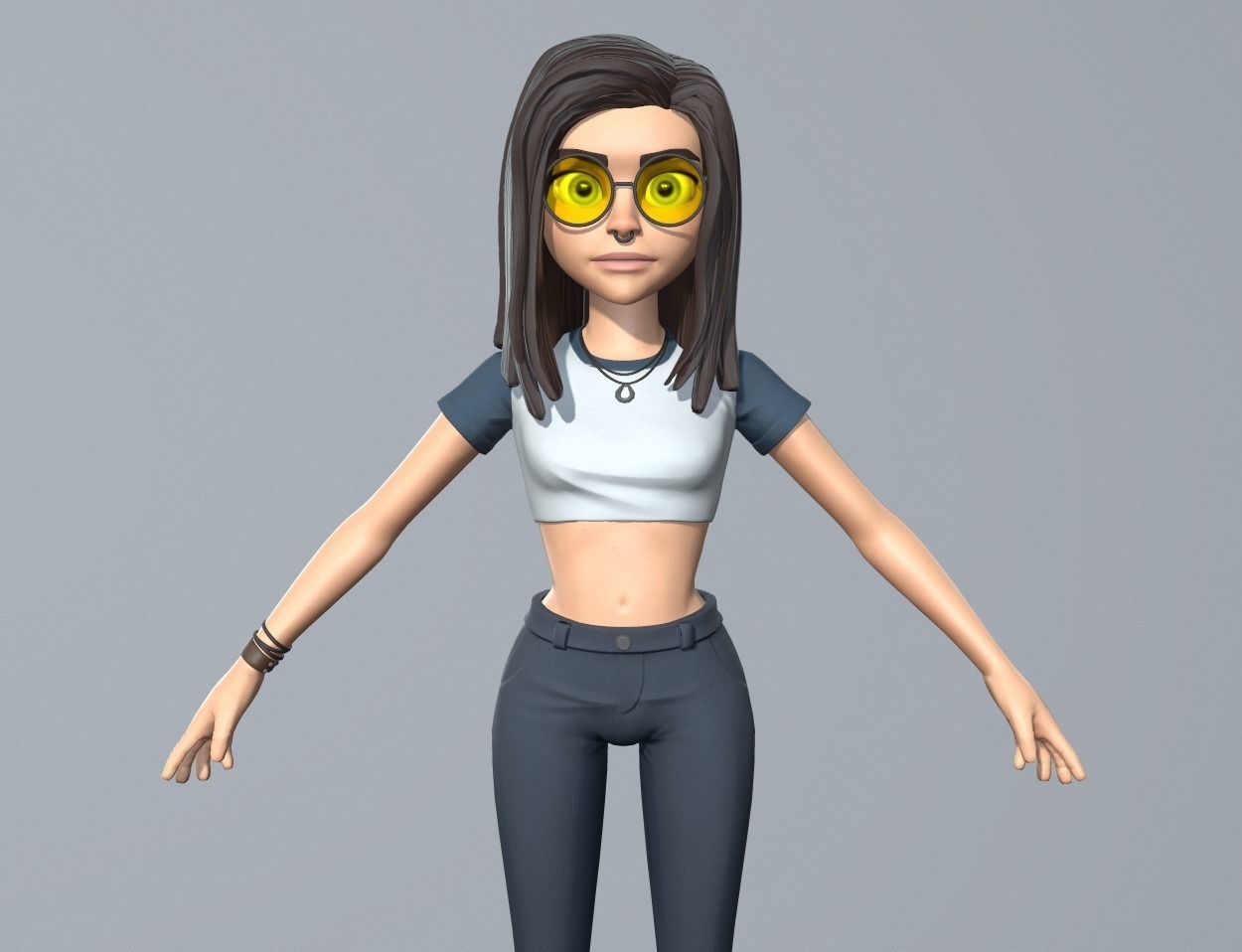 Cartoon girl character Low-poly 3D model_5