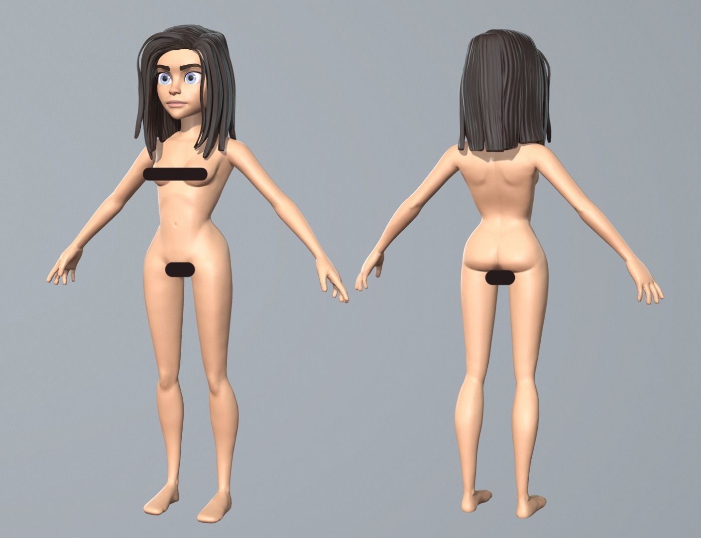 Cartoon girl character Low-poly 3D model_15