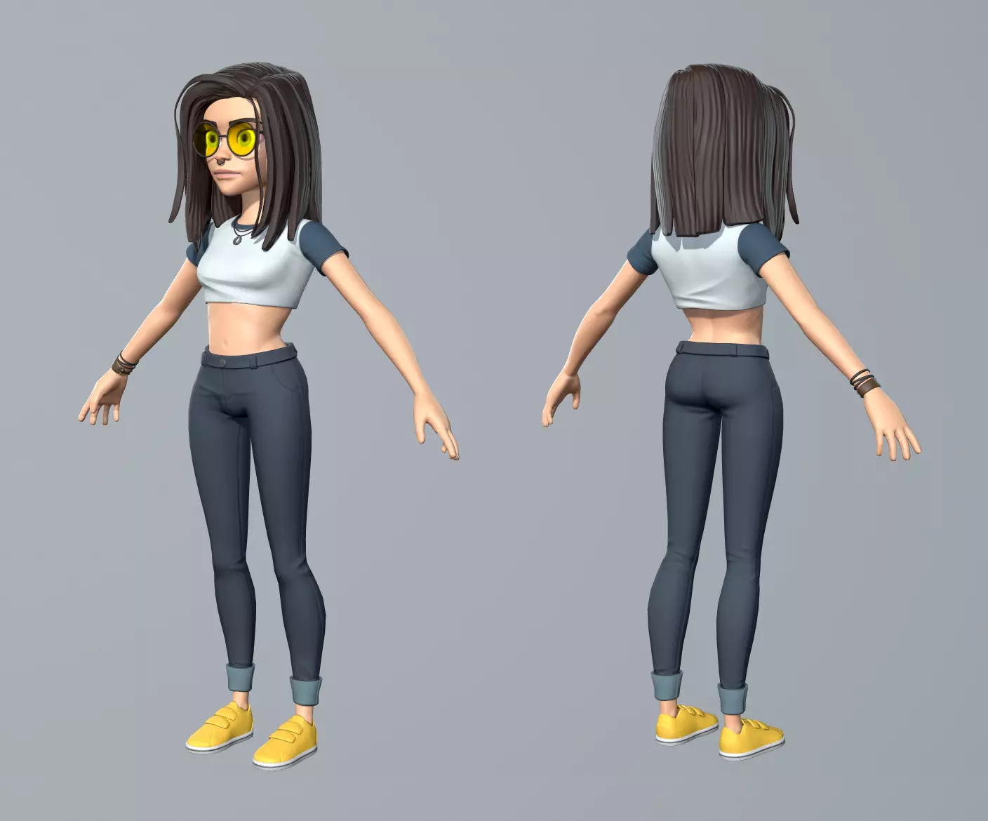 Cartoon girl character Low-poly 3D model_0
