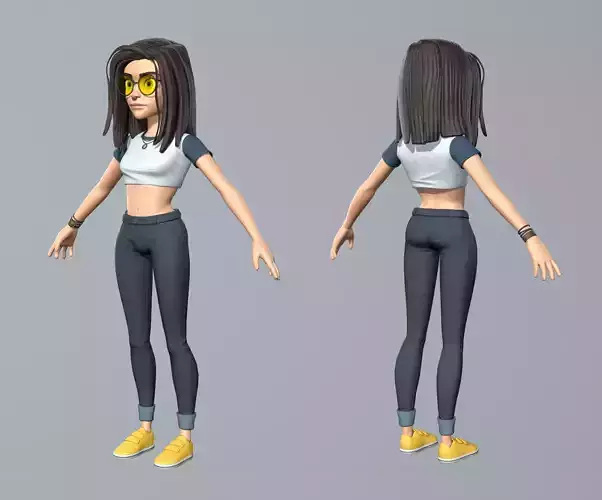 Cartoon girl character Low-poly 3D model