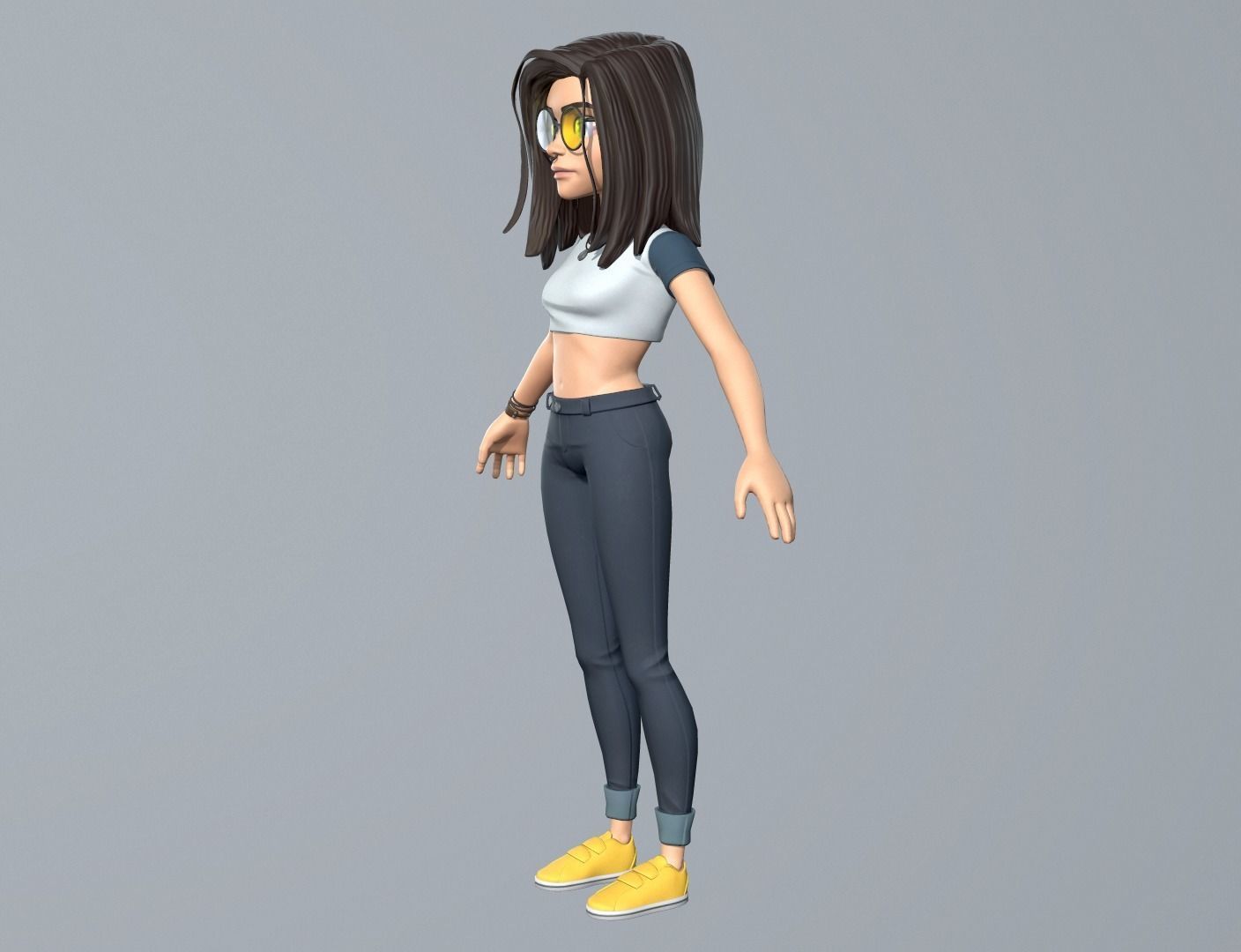 Cartoon girl character Low-poly 3D model_7
