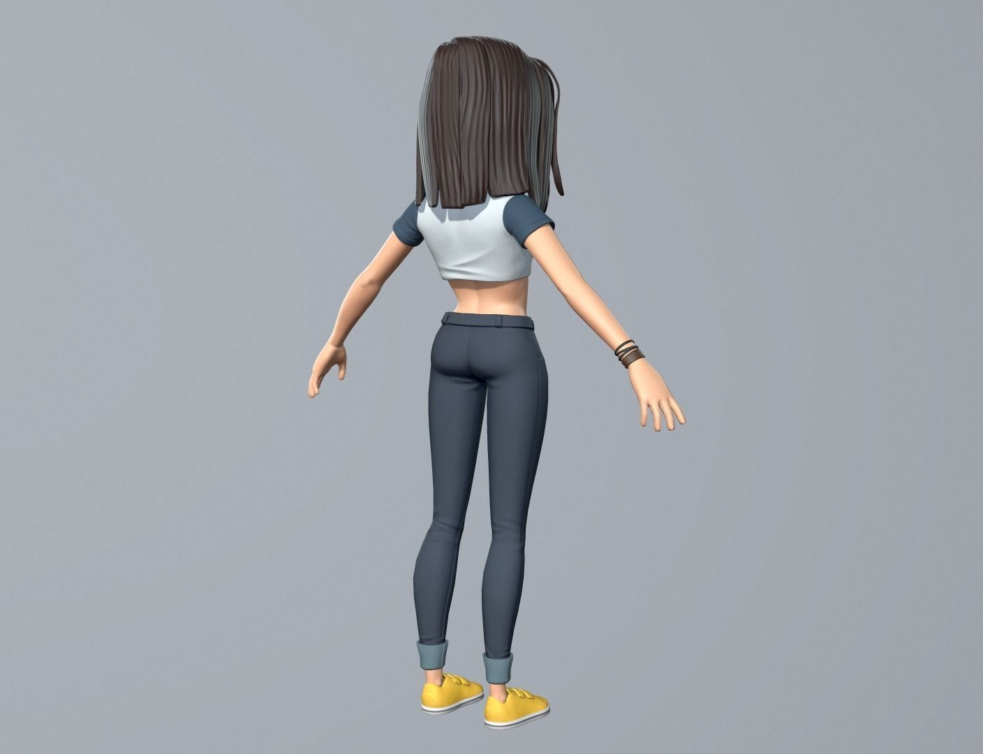 Cartoon girl character Low-poly 3D model_9
