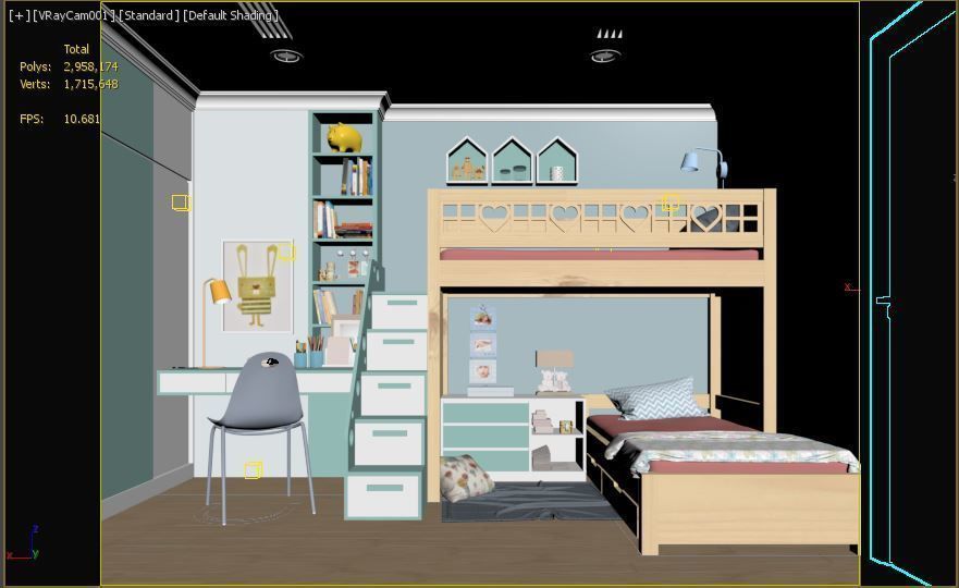 Twins Bedroom 3D model_4