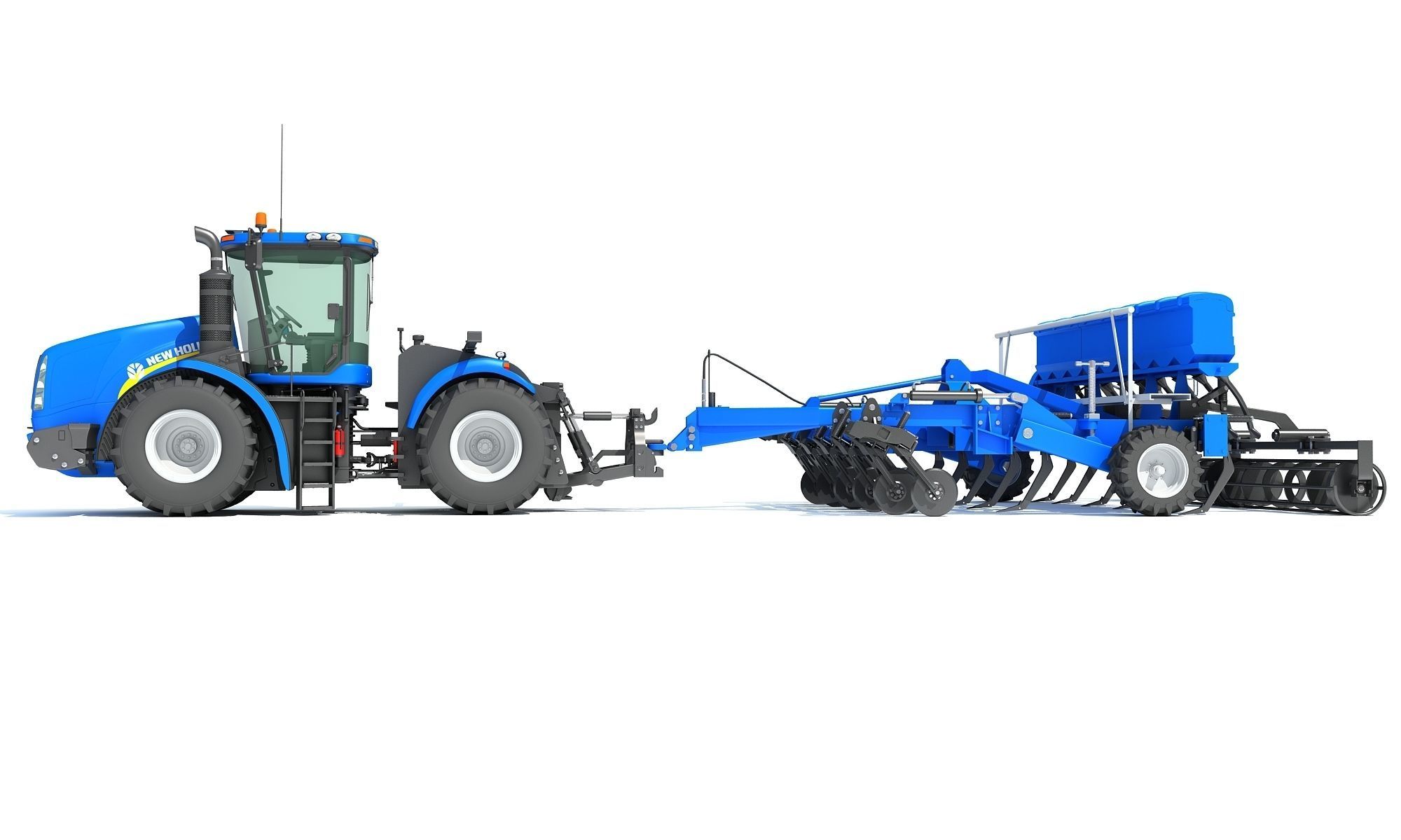 Tractor with Disc Harrow New Holland 3D model_3