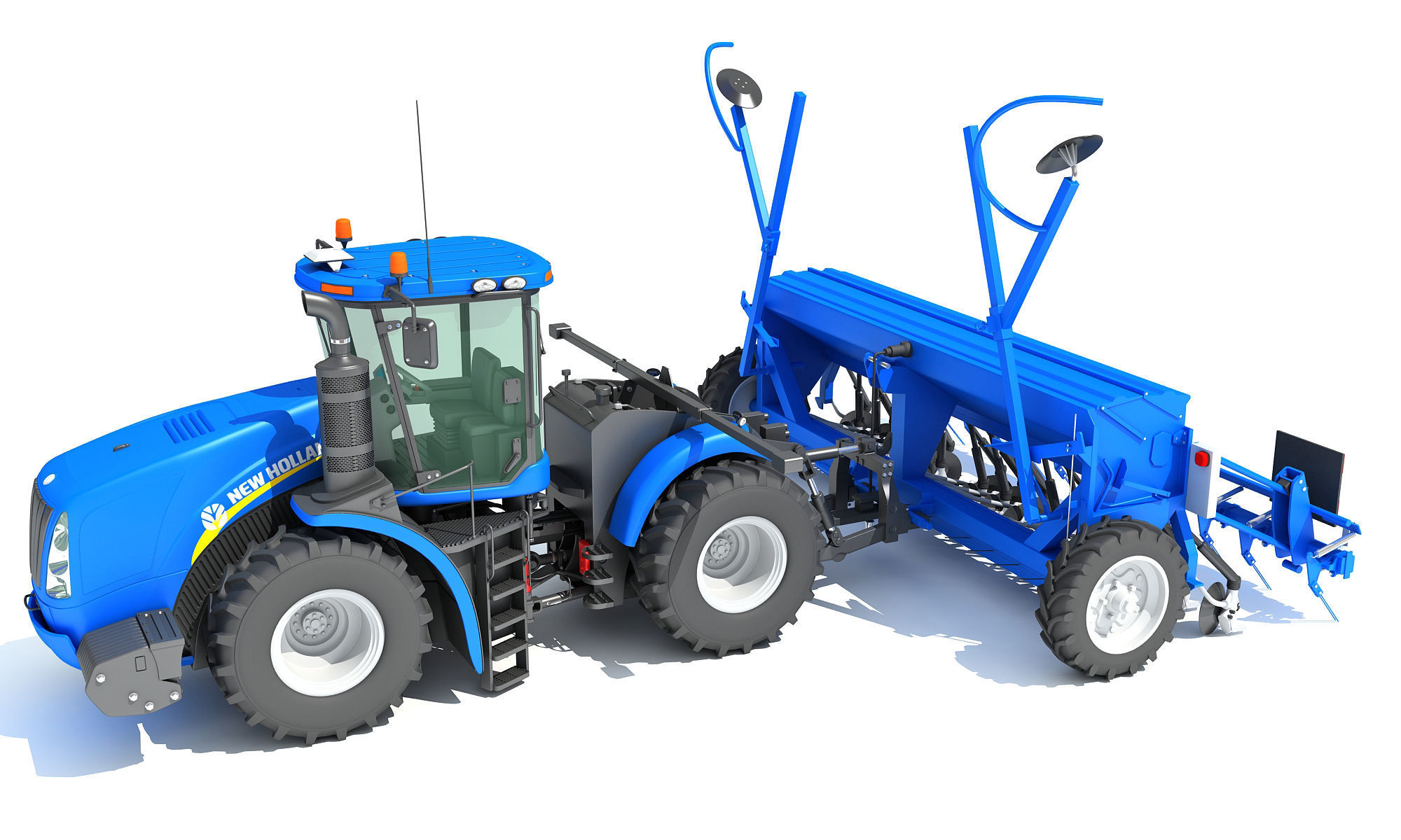 New Holland Tractor with Seed Drill 3D model_1