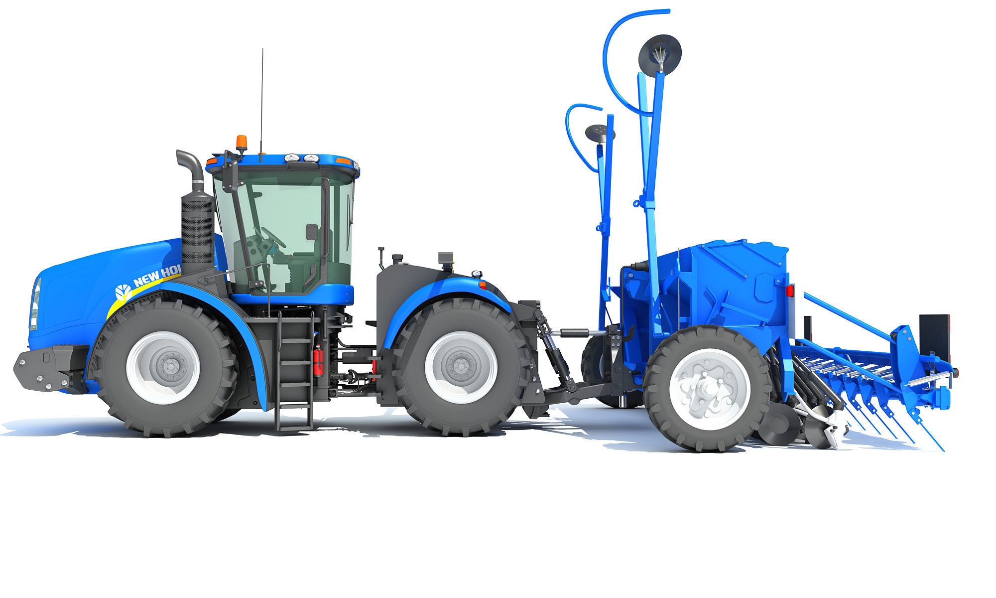 New Holland Tractor with Seed Drill 3D model_2