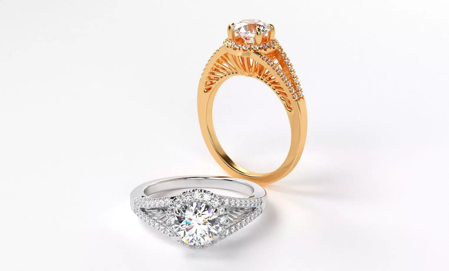 classic gold engagement ring with 1ct diamond 3D print model