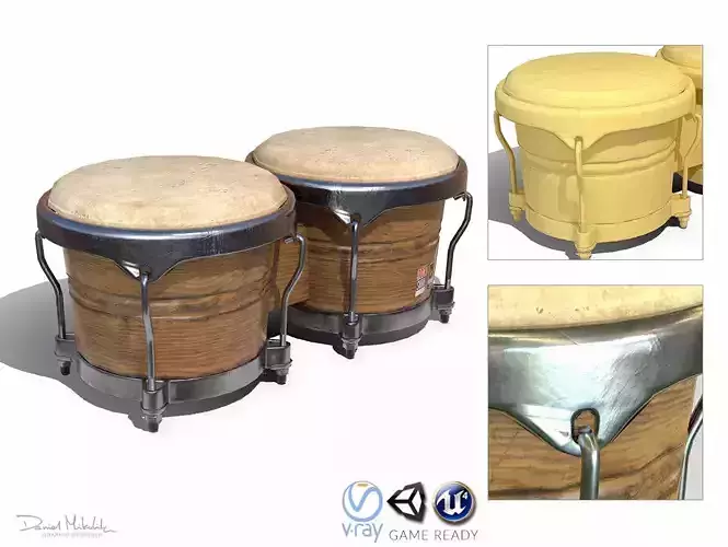 PBR Bongo Low Poly pair of conga drums Low-poly 3D model