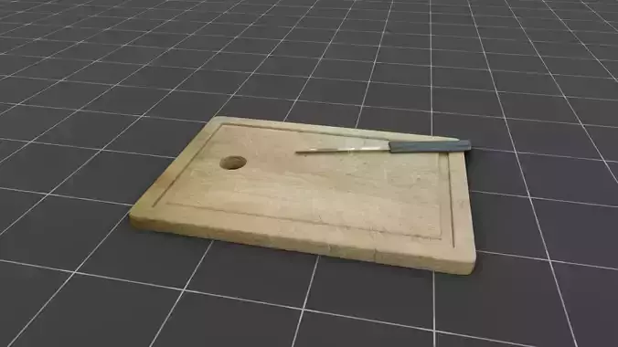 Chopping board with knife 3D model
