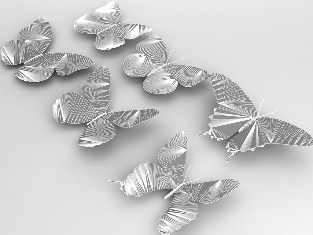 6 Butterflies group of colorful 3D model_2