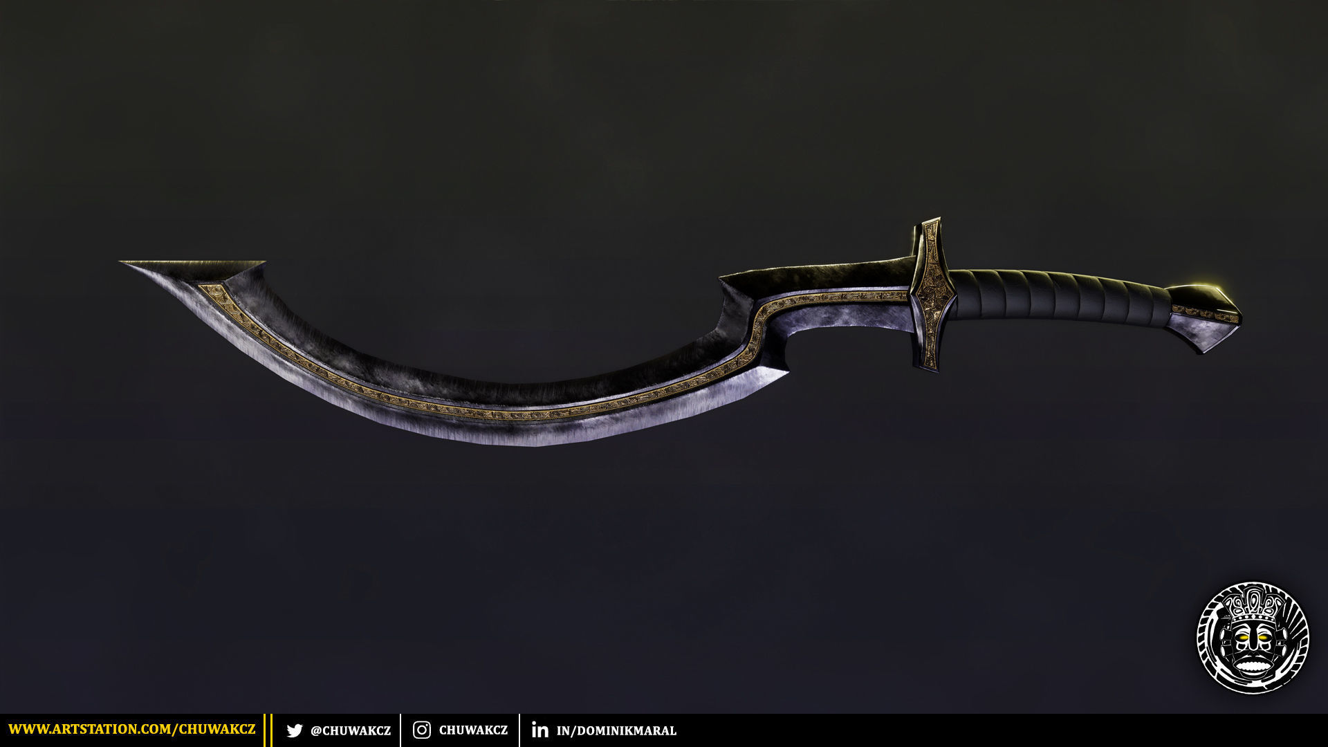Obsidian Egyptian Khopesh Sword - PBR game ready 3d weaponl Low-poly 3D model_1