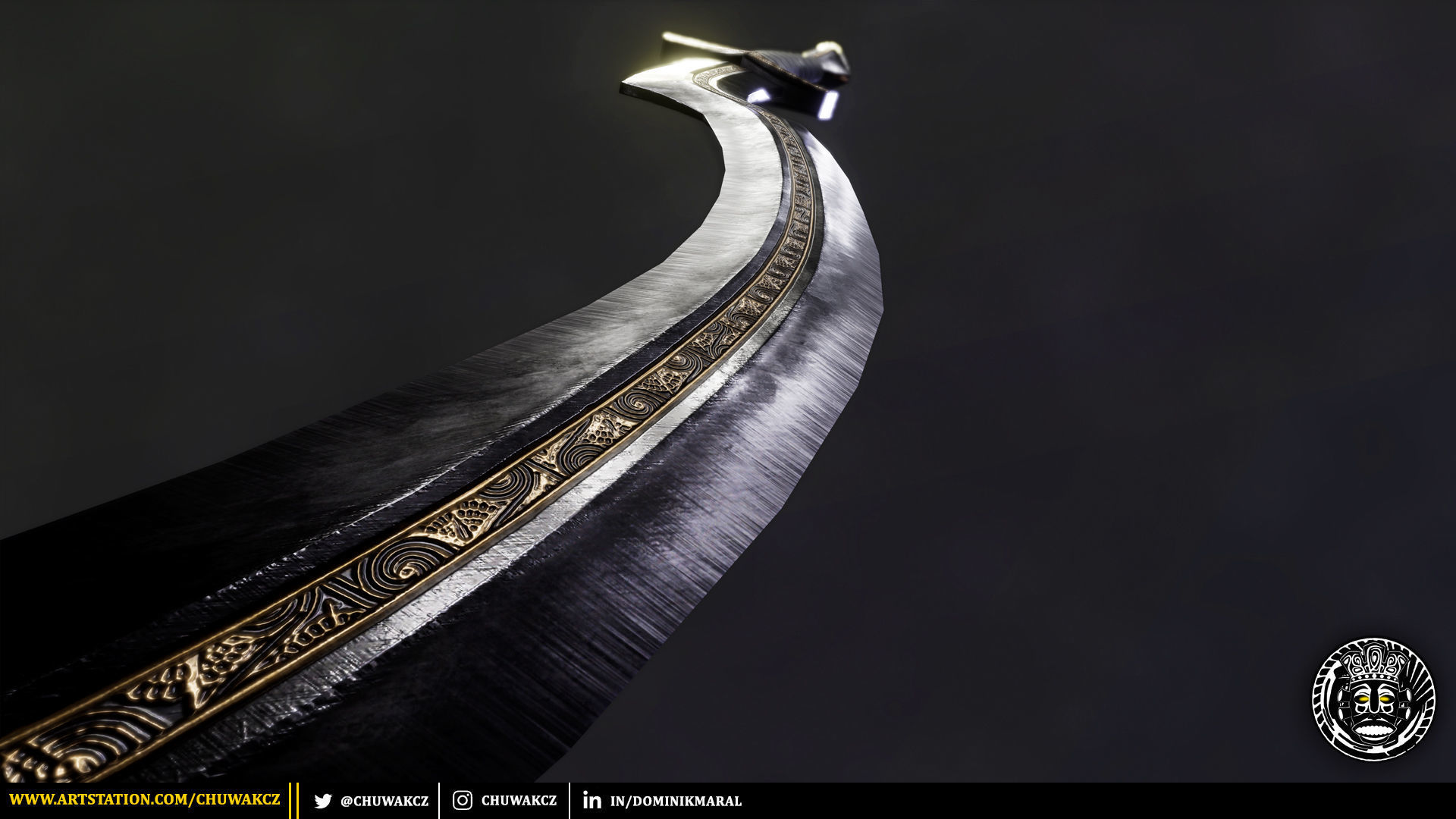 Obsidian Egyptian Khopesh Sword - PBR game ready 3d weaponl Low-poly 3D model_4