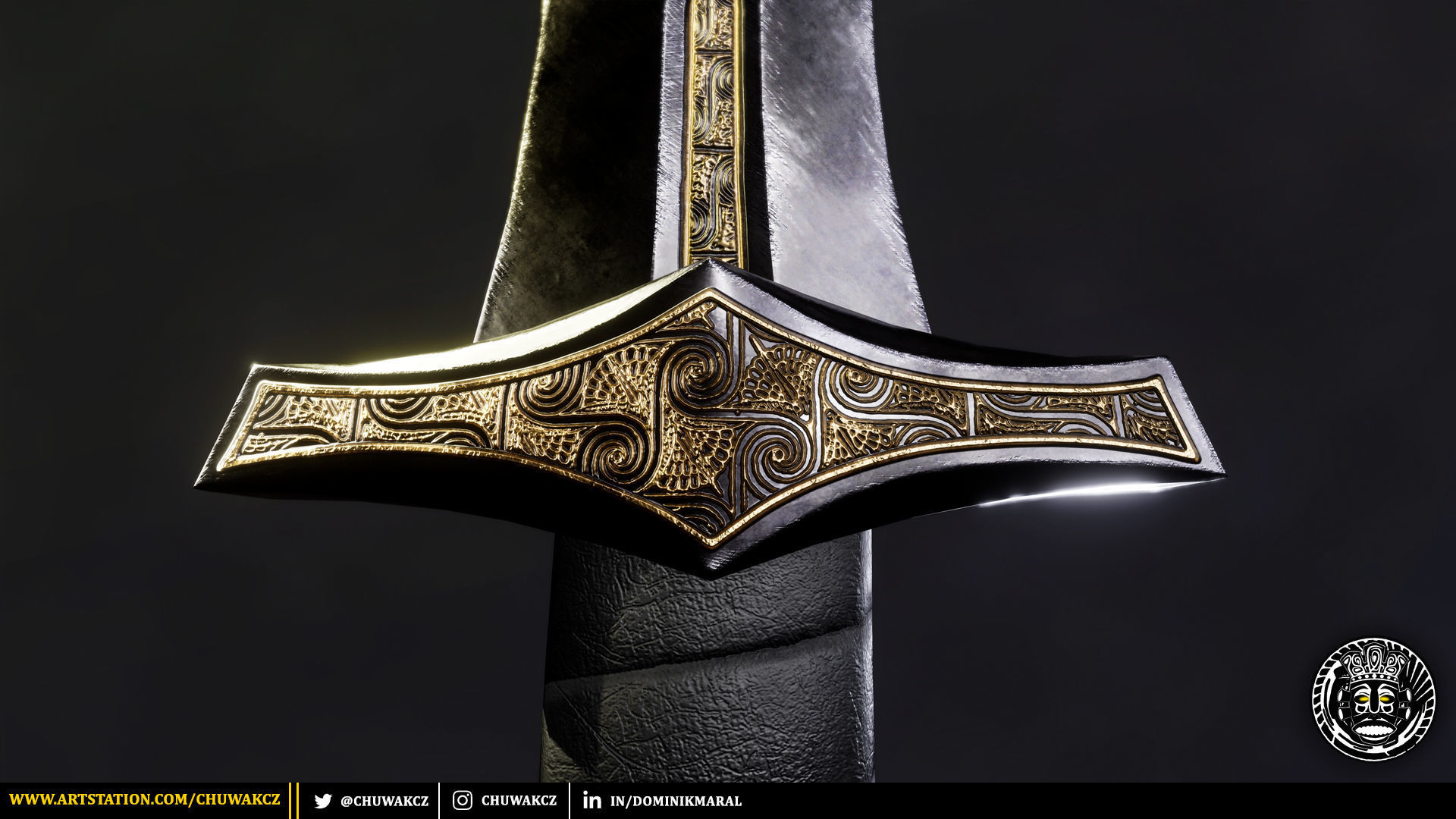Obsidian Egyptian Khopesh Sword - PBR game ready 3d weaponl Low-poly 3D model_5