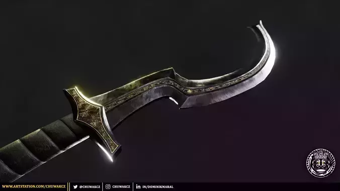 Obsidian Egyptian Khopesh Sword - PBR game ready 3d weaponl