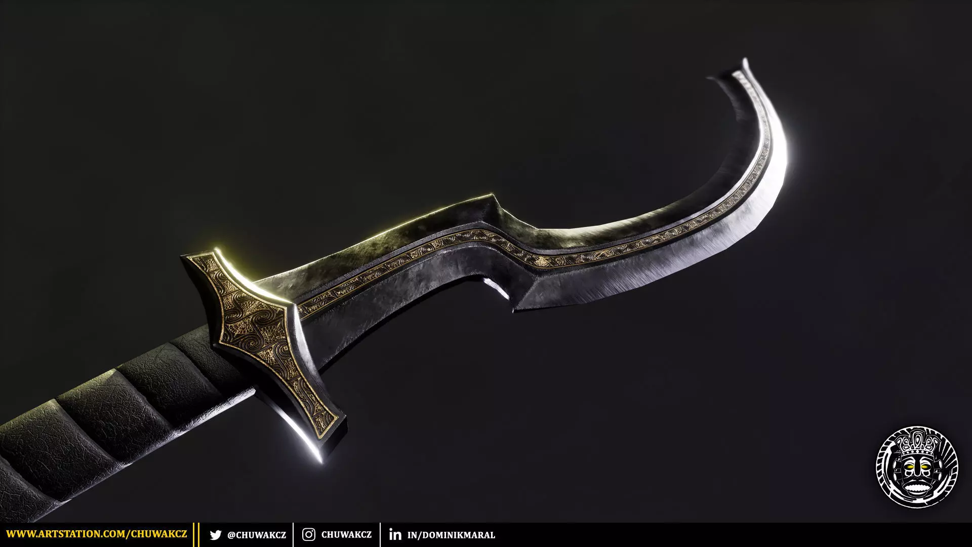 Obsidian Egyptian Khopesh Sword - PBR game ready 3d weaponl Low-poly 3D model_0
