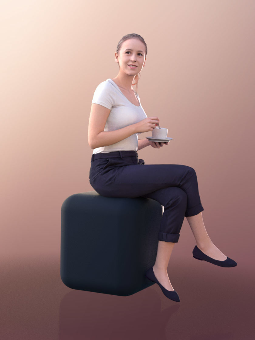 Elena 10664 - Sitting Business Woman Low-poly 3D model_3