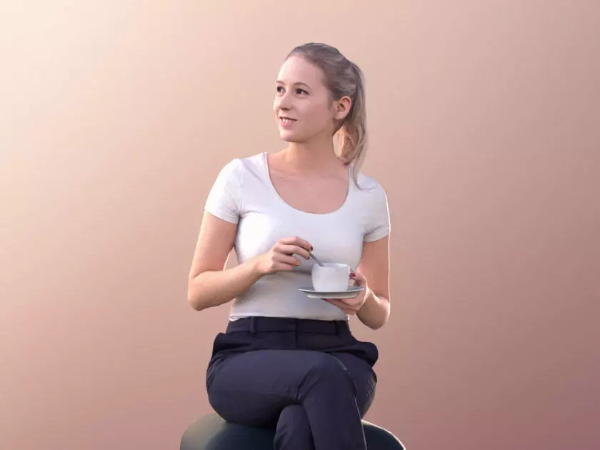 Elena 10664 - Sitting Business Woman Low-poly 3D model_0