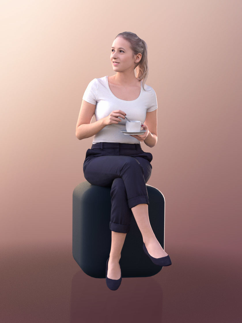 Elena 10664 - Sitting Business Woman Low-poly 3D model_2